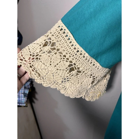 Judith March Small  Teal  Bell Sleeve Tunic Crochet Boho Style Midi Dress - Picture 2 of 10